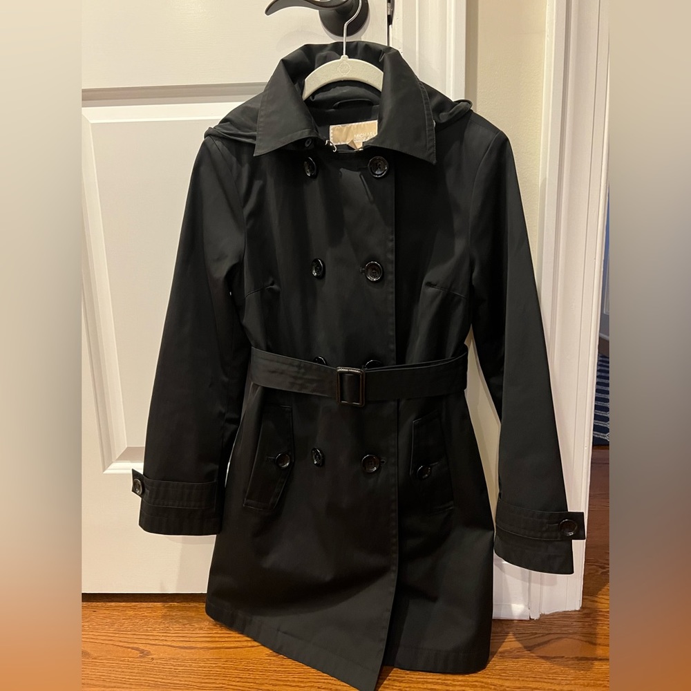 Michael Kors Black Trench Coat with removable warm lining. Size Petite Small.